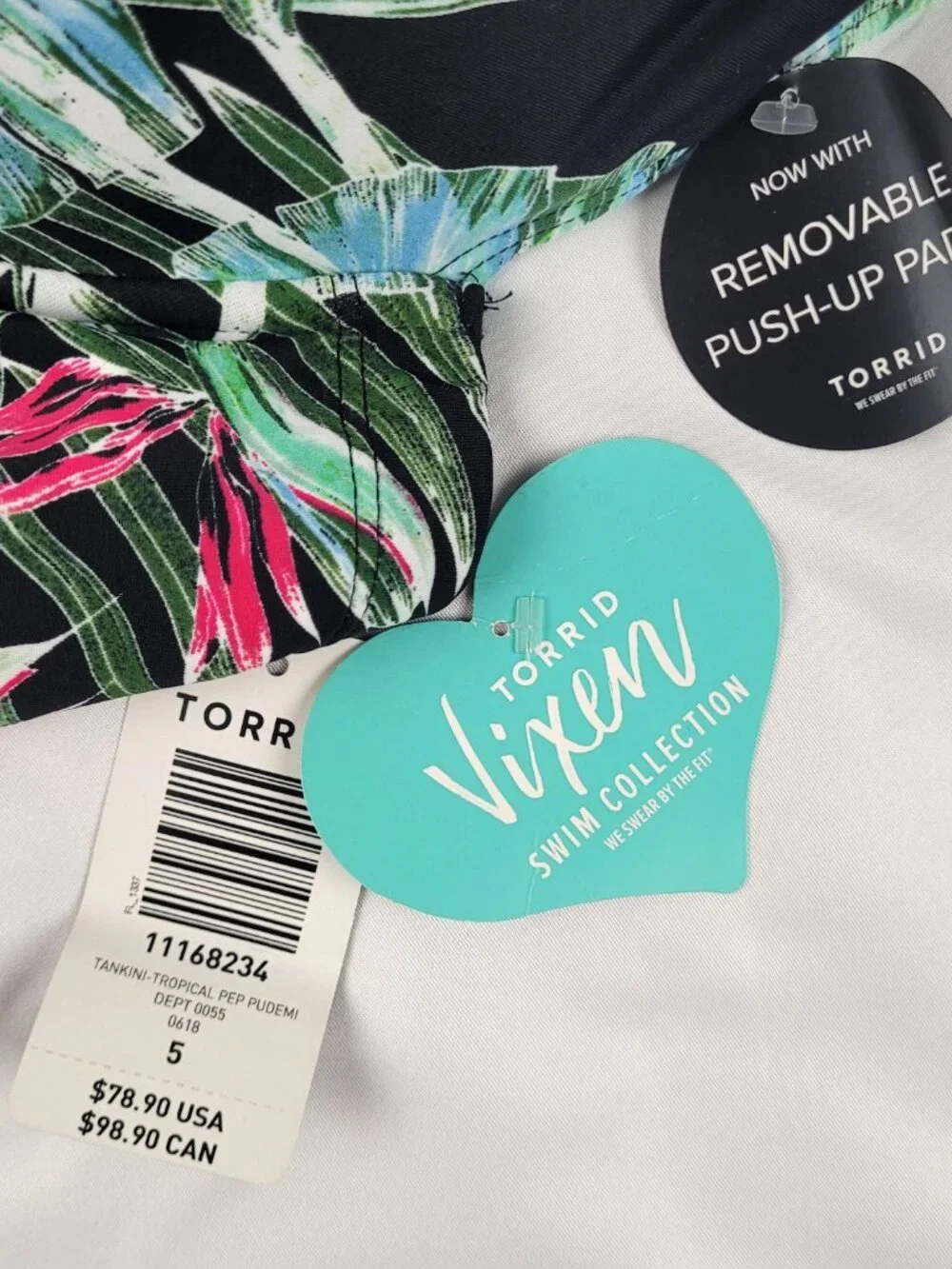 Torrid Vixen Swim Tankini Top Women's 5 Tropical Peplum Underwire Beach Vacation